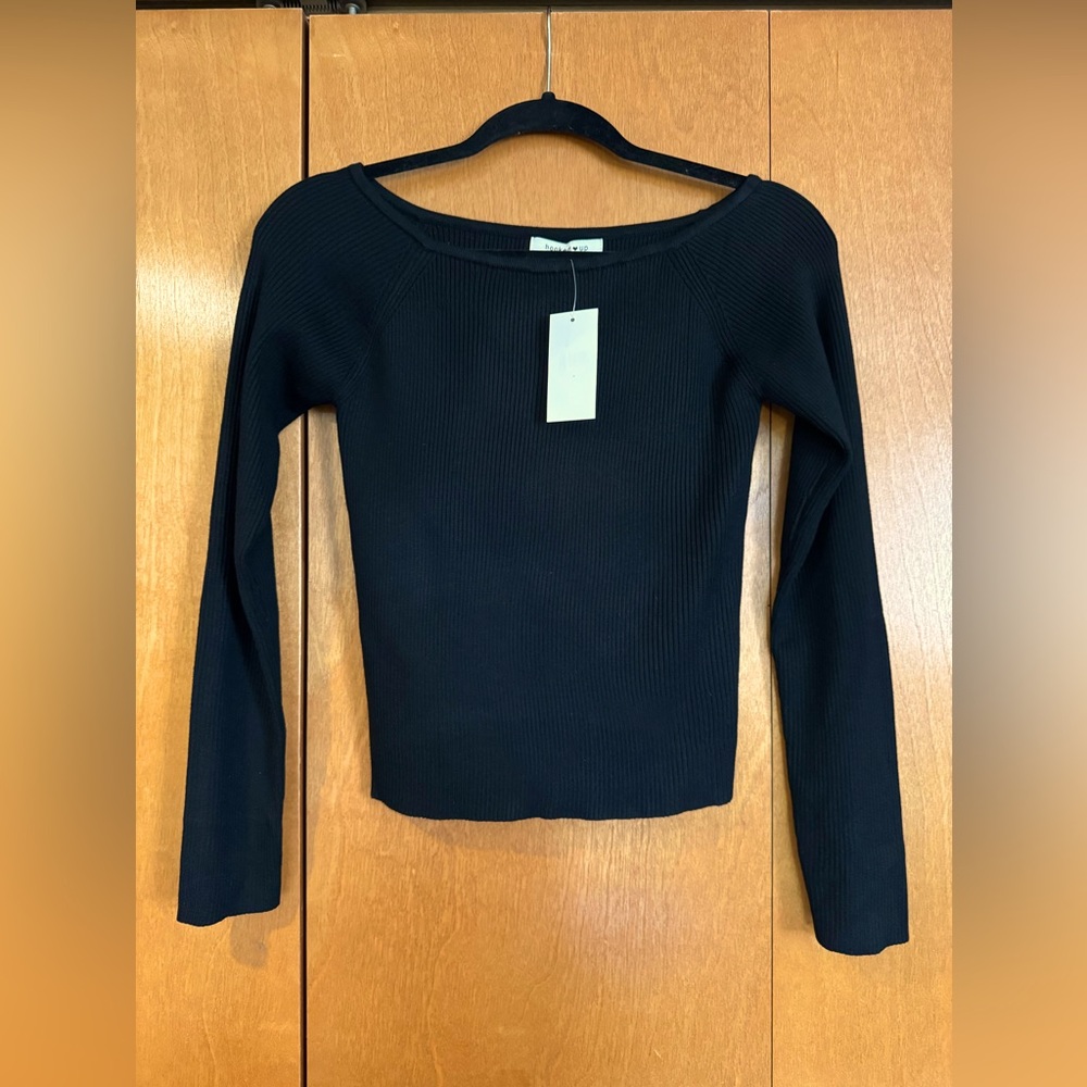 Hooked Up Boat Neck Long Sleeve Knit Ribbed Sweater